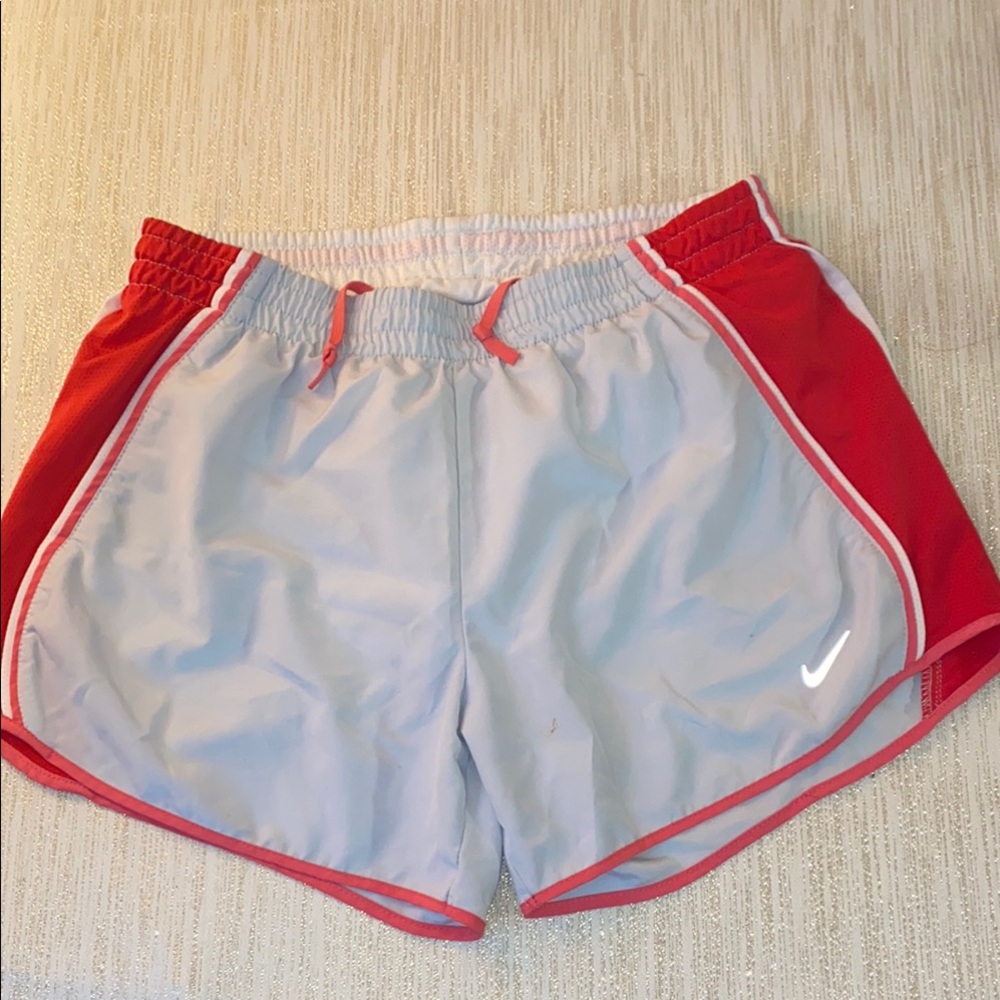 Nike Women's Light Gray and Red Athletic Running Shorts S